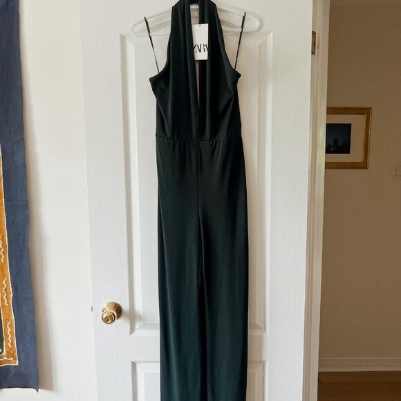 Zara Long Jumpsuit | Dark Green Halter | Size M | Never worn - Picture 3 of 4